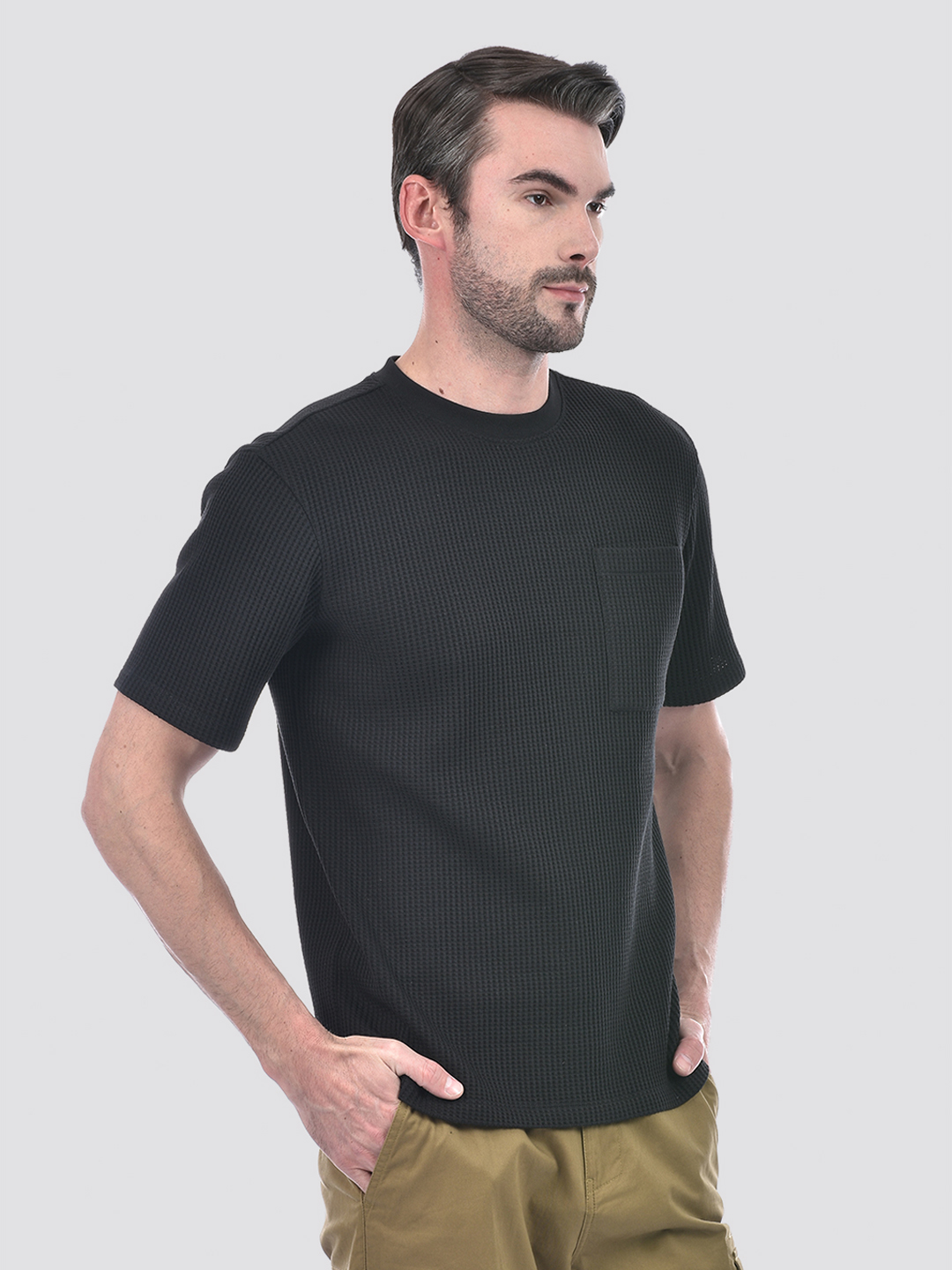 Numero Uno Men Black Textured Pocket T-Shirt